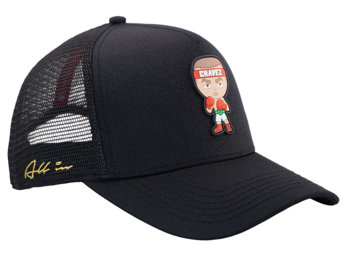 Gorra All In Brand x Julio César Chávez – Chibi Chávez Negra Trucker Cap